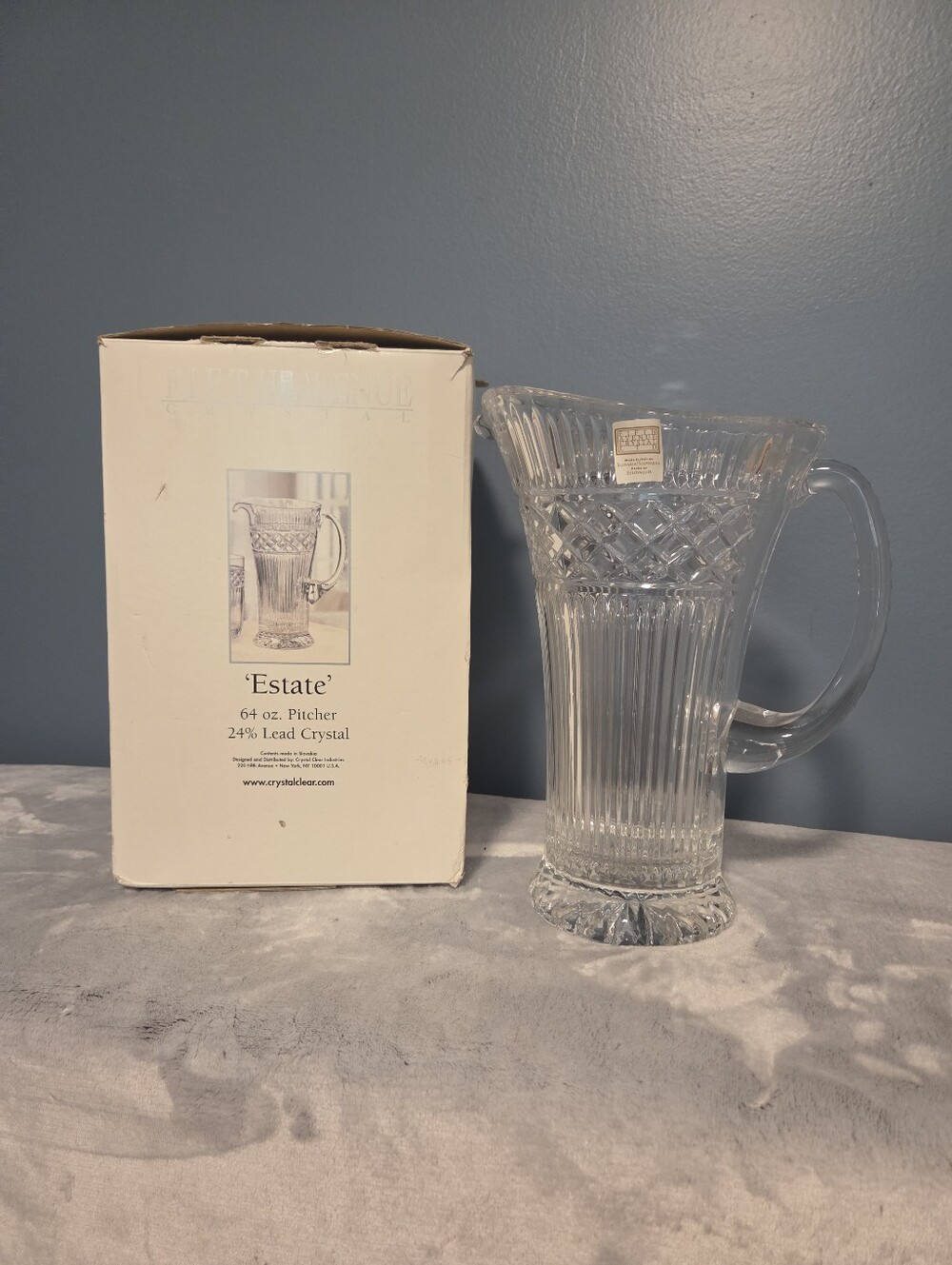 Crystal Clear “Estate” 64 oz 24% Lead Crystal Pitcher w/ Original Box